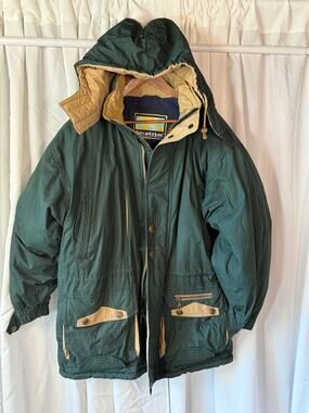 Vintage 80s Stratojac Down Parka Coat Forest Green Heavyweight Gorpcore Medium